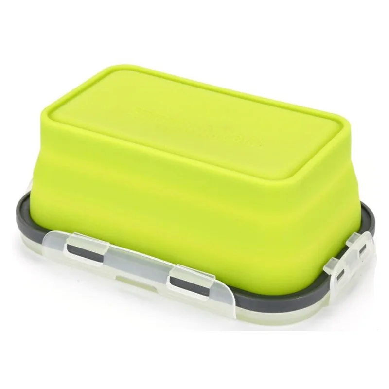 Силиконовый складной Ланч-бокс, контейнер для хранения еды, Bento BPA Free, Microwavable, портативный, для пикника, кемпинга, прямоугольная, открытая коробка