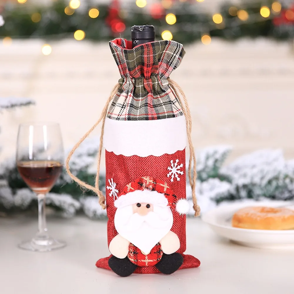 Рождество милый Санта Снеговик Чехлы для бутилок вина подарок на год сумка кукла дома вечерние обеденные столики украшения bricolage noel#25