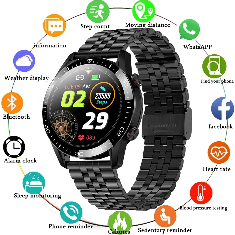 OLPAY 2021 New Steel Band Smart Watch Men Heart Rate IP68 Waterproof Full Touch Screen Luxury Smartwatch Mens For Xiaomi Huawei