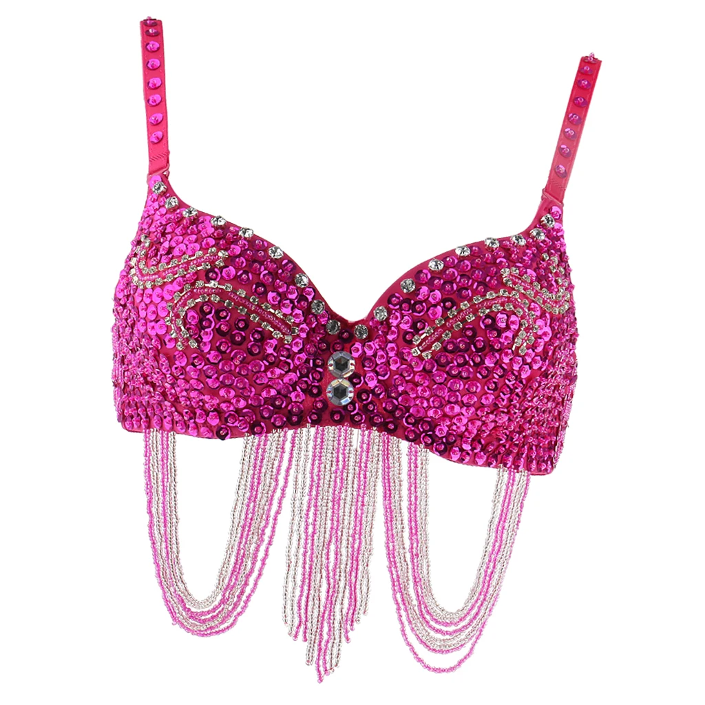 Rose 34C Bra Top Be Бюстгальтер Топ для танца живота костюм для танца бюстгальтер Топ свободный размер 34C для танца ручной работы бюстгальтер для танца живота топ с блестящими бусинами дизайн - Color: Rose 34C Bra Top Be