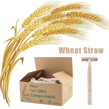 

50/100 Pieces Eco-friendly Manual Razor Wheat Straw Disposable Razor Biodegradable Material Two Layer Blade Shaving Razor