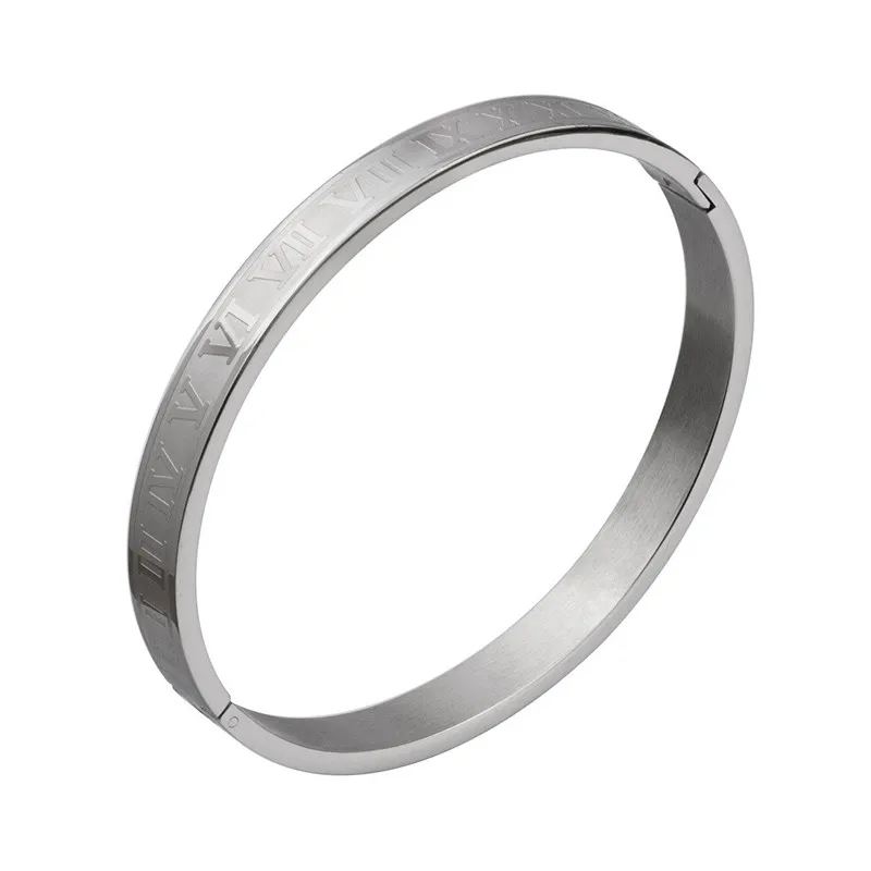 Men 8MM Silver Мужской браслет из нержавеющей стали, розовое золото, браслет для пары, резьба по римским цифрам, Браслет-манжета для влюбленных, женский браслет, свадебные ювелирные изделия, D101-2 - Окраска металла: Men 8MM Silver