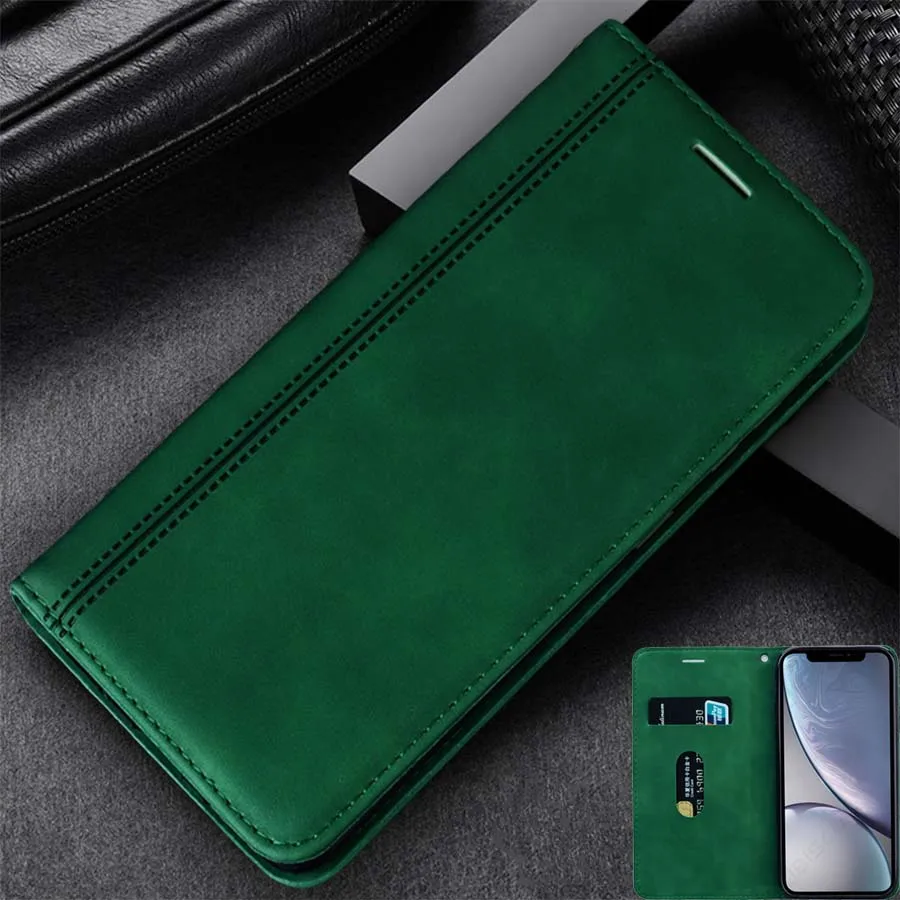 Vintage Leather Flip Cover Wallet Case with Card Slots and Magnetic Closure