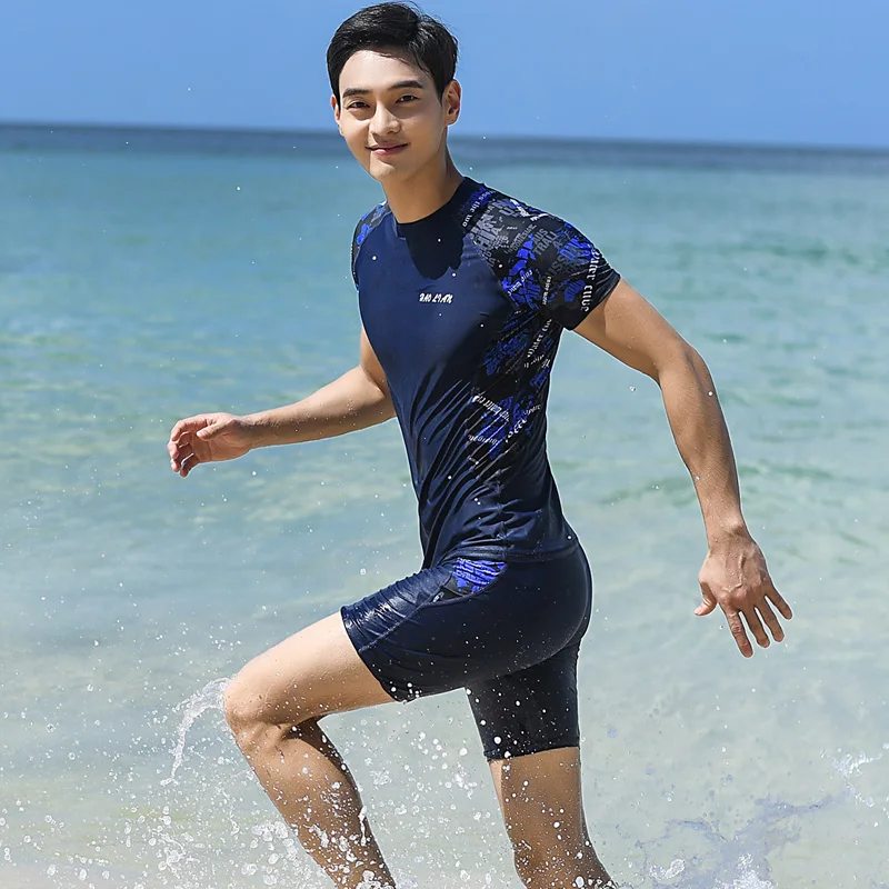 Short Sleeve Swimsuit Man Shirt+Shorts Swimwear High Waist Sailing Clothes Drysuit Plus Size Bathing Suits Rashguard Korean