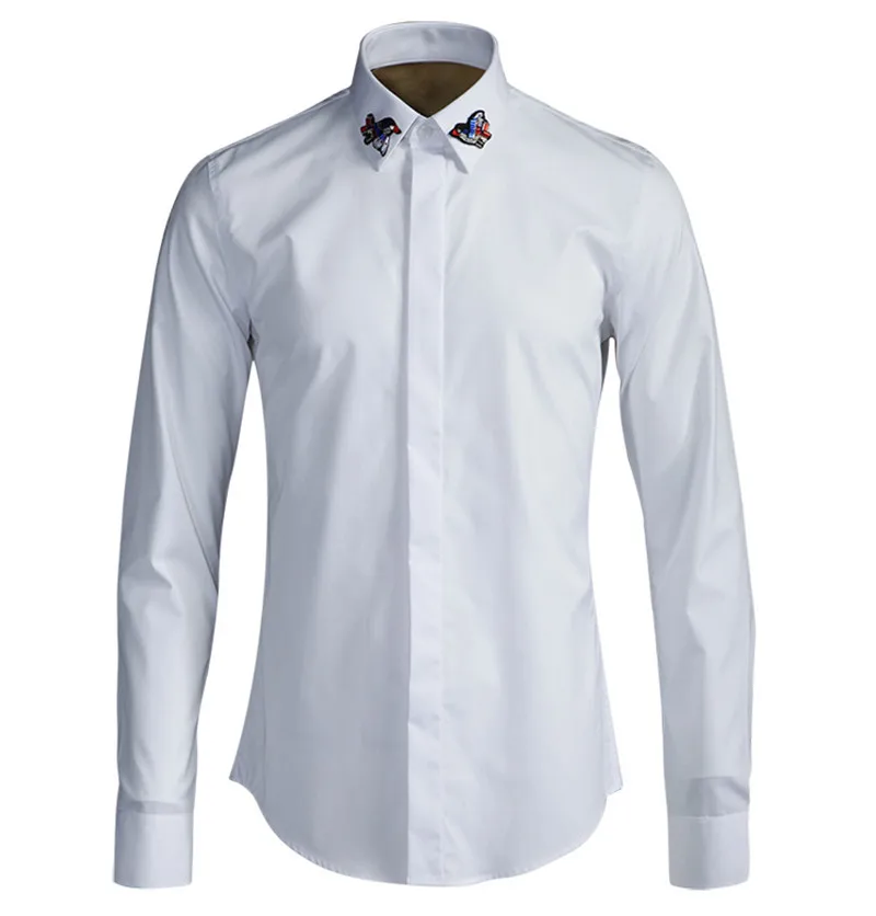 Модная белая хлопковая рубашка с вышивкой бисером для мужчин Camisa Masculina, роскошные Брендовые мужские рубашки на пуговицах, рубашка-смокинг 4XL