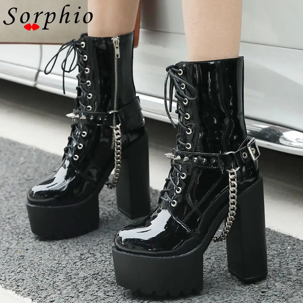 Botas góticas con plataforma para mujer, zapatos de tacón superalto con  cuñas y cadena, a la moda, novedad de 2021|Botas hasta el tobillo| -  AliExpress