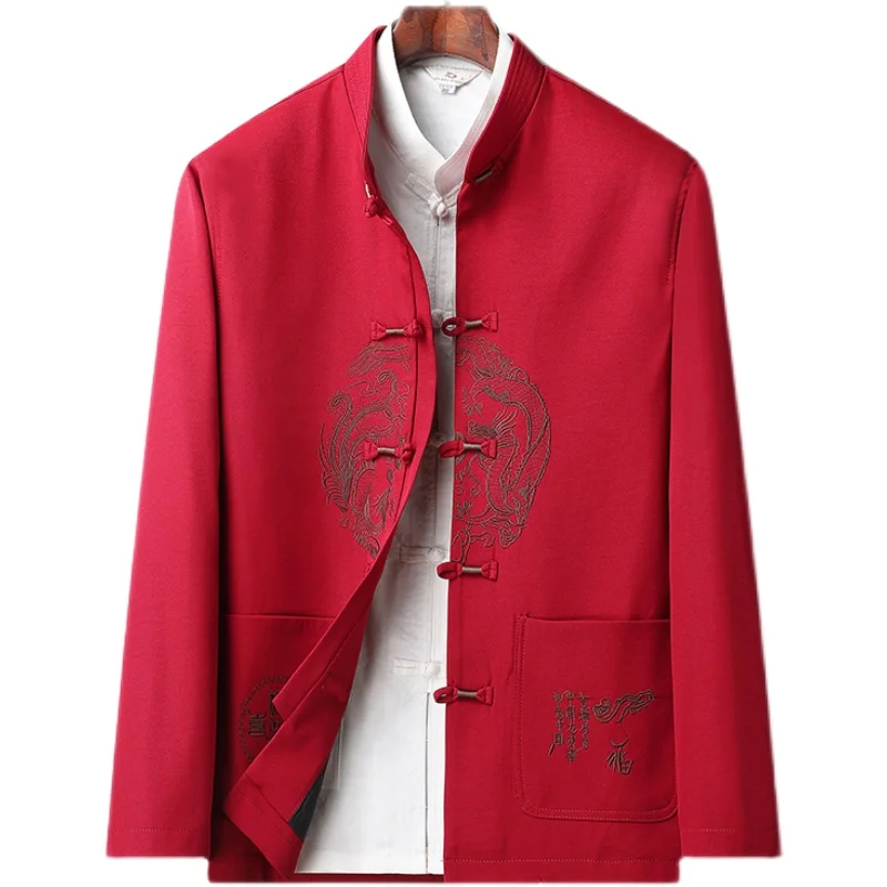 

Novelty Autumn New Tang Coat Men Chinese Style Embroidery Button Costume Jacket Streetwear Casual Coat Cotton Windbreaker
