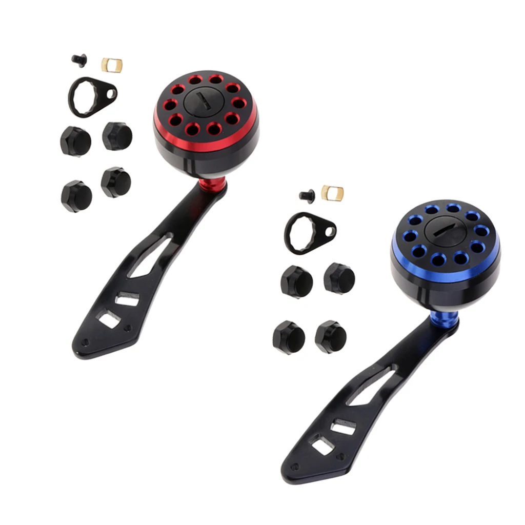 2pcs Metal Fishing Reel Handle and Knob Baitcasting Reel Handle with Accessories for S/D/A Reels, Blue&Red