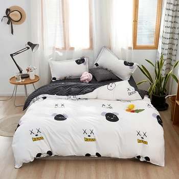 

Black and white bear print bedding set kawaii duvet cover bed linen bed sheets and pillowcases bed cover sets for home