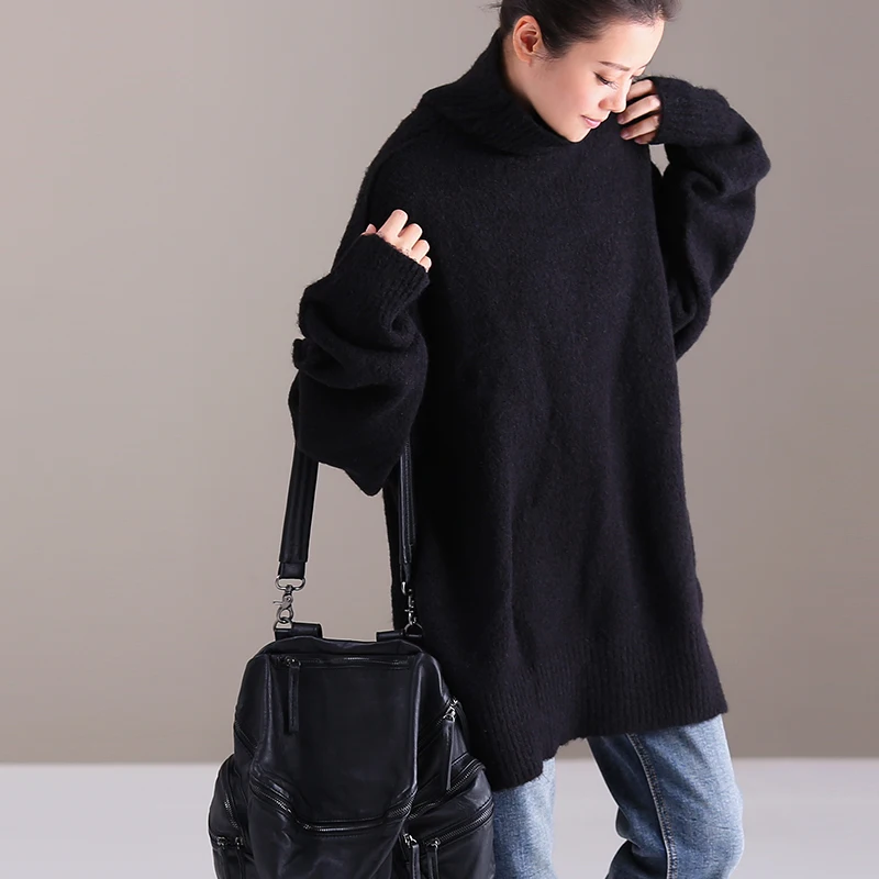 black M2183 для любителей литературы и искусства простой боковой свободные languid без застежки с длинным высоким воротом плюс толстый свитер - Цвет: black