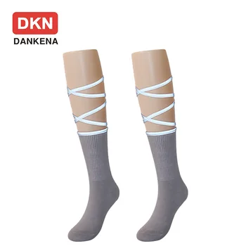 

DKN Women Middle Tube Socks Glowing Cross Straps Solid Color Letters Cotton Socks Fashion Lace Middle Tube Socks