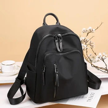 

Casual Oxford Women Backpack Black Waterproof Nylon School Bags For Teenage Girls Fashion Travel Backpack Tote Mochila