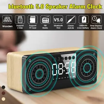 

Portable LED Alarm Clock FM Radio Wireless Bluetooth Speaker Wooden Digital AUX TF USB Music Player for Office Home Desktop