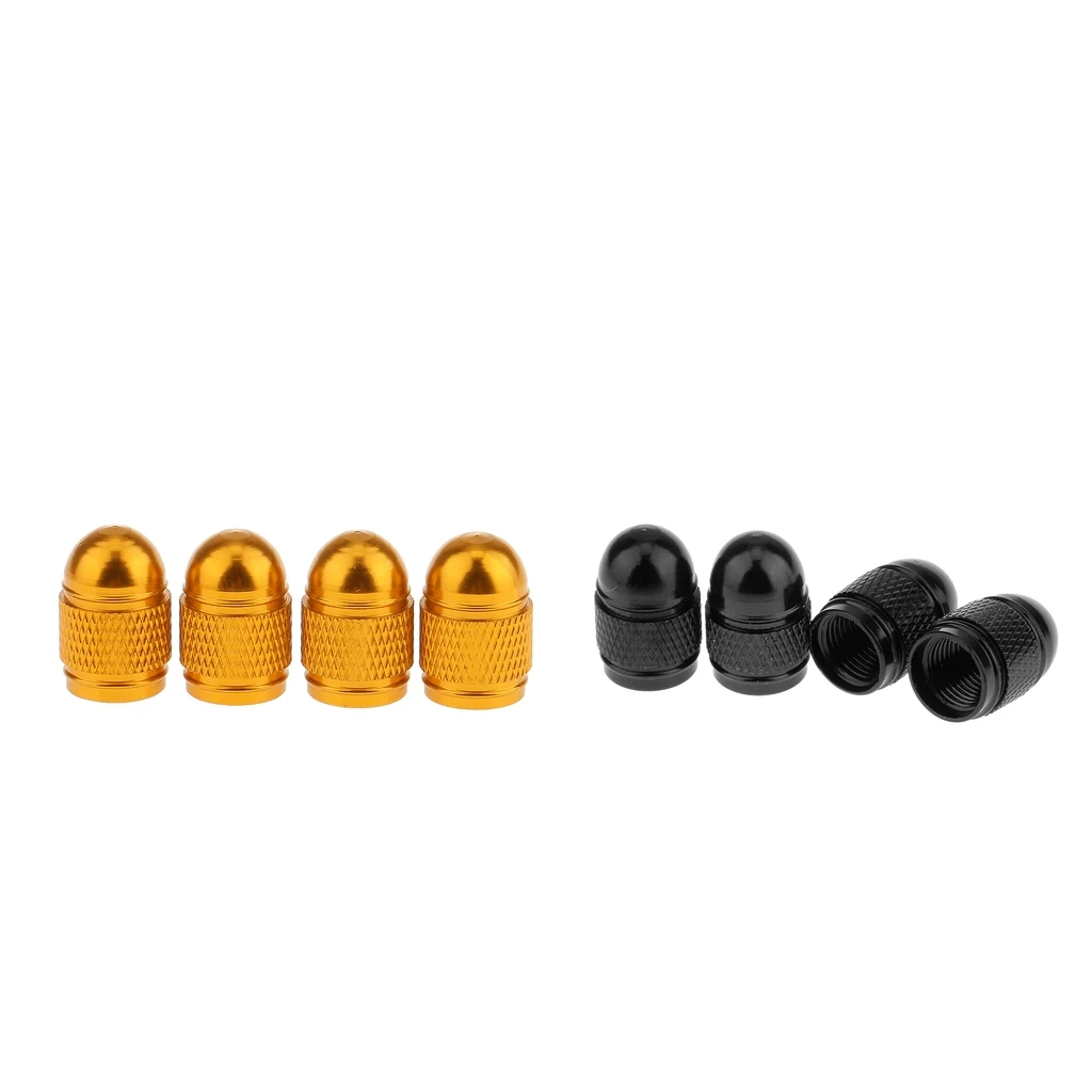 8pcs Aluminum Bullet Style Rim Valve/Wheel Air Port Cover Stems Cap Black+Gold for Vehicles Cars Trucks Pickups Bike