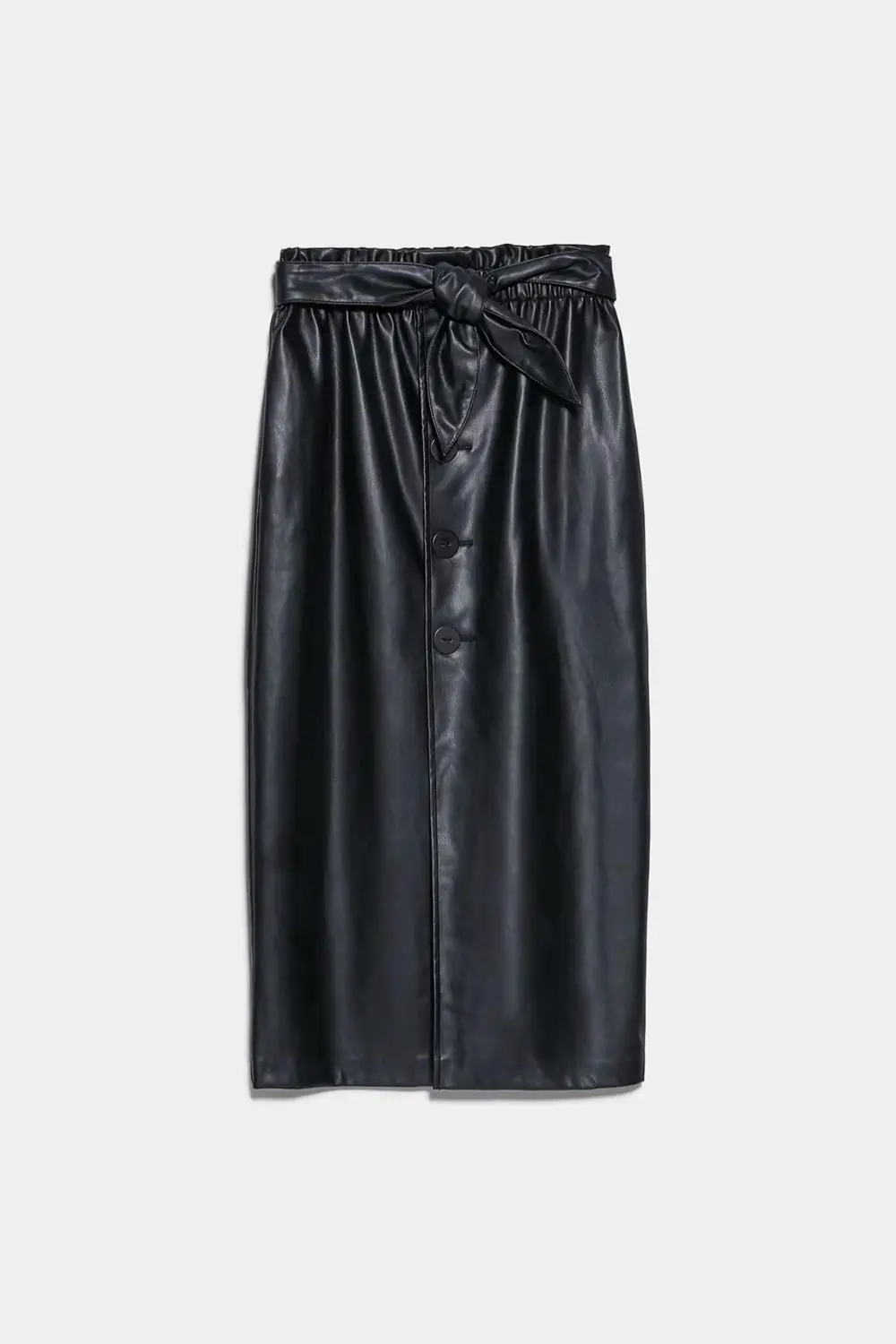 Осень, женская новая ретро юбка средней длины с высокой талией и бантом из искусственной кожи, бумажный мешок, юбка с эластичным поясом, 05427256800 - Цвет: Черный