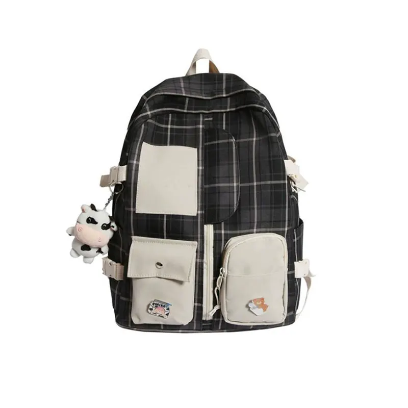 Multi-Pocket Women Nylon Lattice Pattern Campus Style High School Student Bag Daily Outdoor Travel Backpack | Багаж и сумки