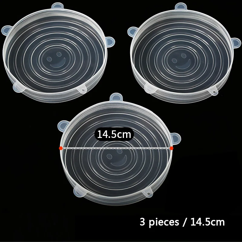 AMINNO 6 шт. Силиконовые крышки для хранения продуктов Универсальные эластичные крышки для мисок Посуда для горшков Многоразовая кухонная гаджет - Цвет: 3pcs 14.5cm