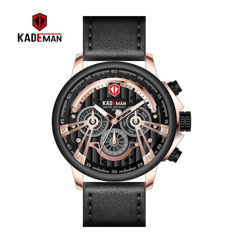 KADEMAN Men Sport Brand Quartz Watches Waterproof Date Display Military Army Wrist Male Business Leather Clock Relogio Masculino