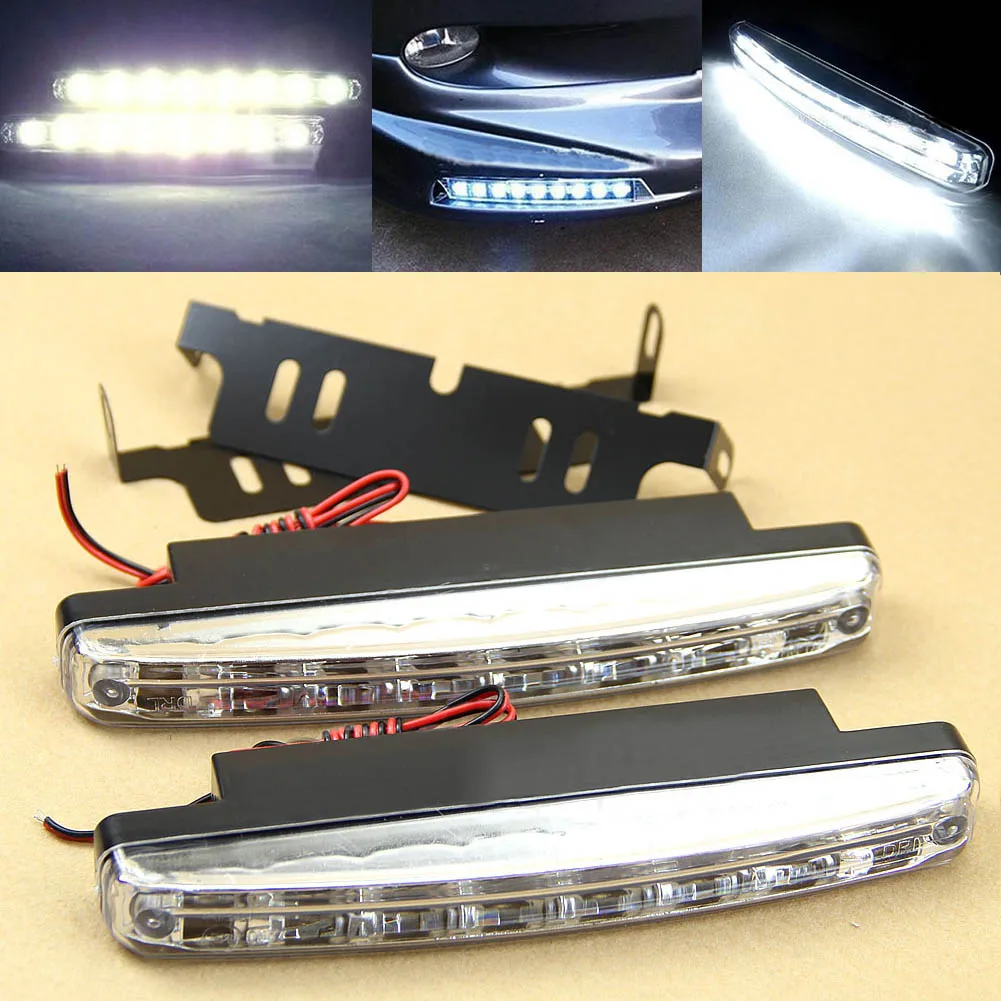 

DJSona 2pcs 8 LED Super Bright Car DRL Daytime Running Light Daylight Bulb Head Lamp White Useful High Quality Hot Sale