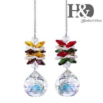 

H&D 2pcs Hanging Sparkly Crystal Ball Pendants Rainbow Maker Prism Suncatcher Christmas Decoration for Home Garden with Gift Box