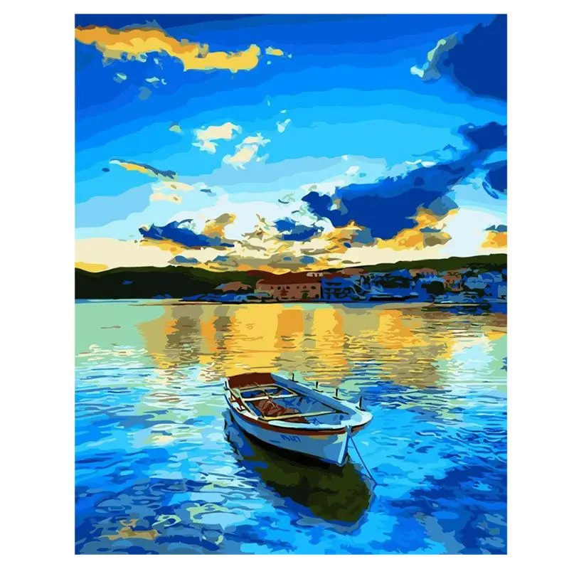 

Boat 5D round Shaped Diamond Painting Embroidery Needlework Rhinestone Crystal Cross Craft Stitch Kit - Home Decor Craft