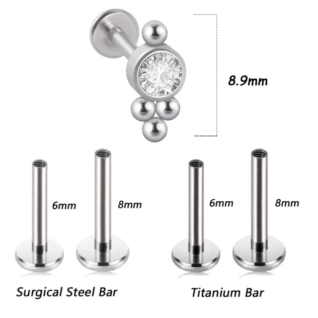 1PC G23 Titanium&Steel 16G CZ Gem Moon Labret Lip Bar Ring Crystal Flower Ear Cartilage Tragus Helix Piercing Screw Fit Top 16g Style V