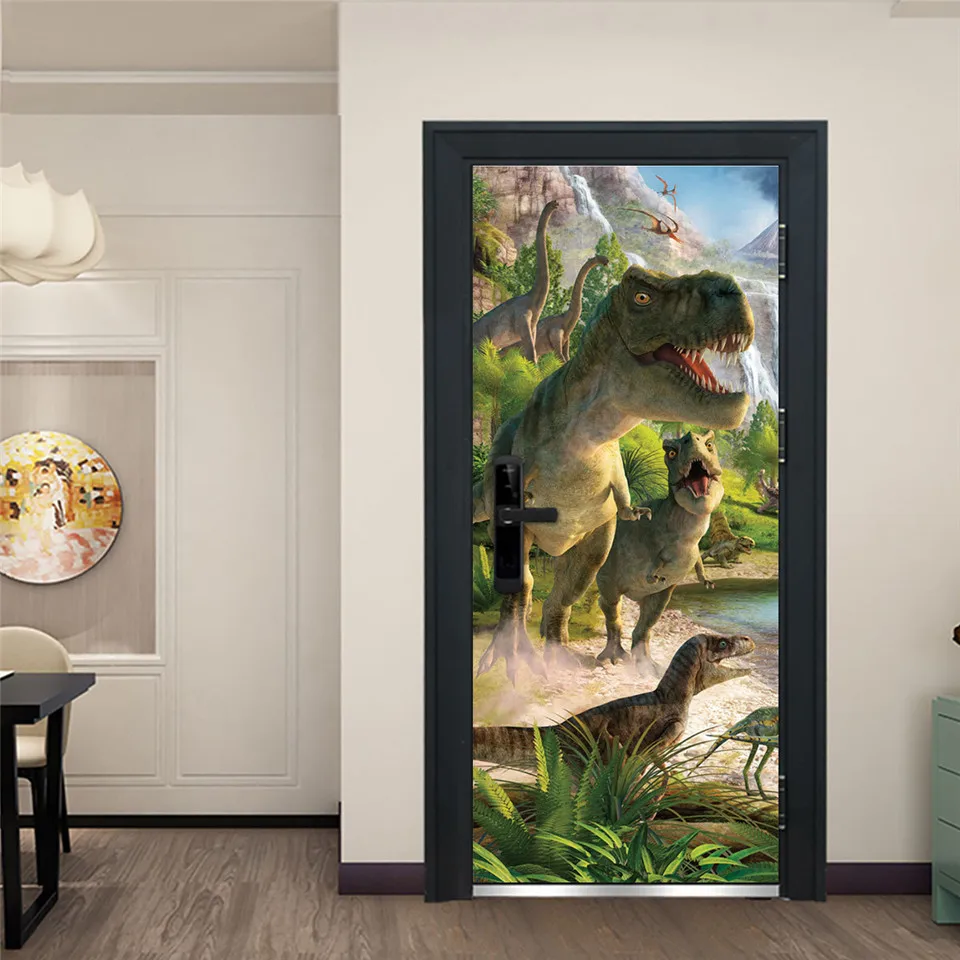 

Tyrannosaurus Door Sticker Vinyl Self-adhesive Waterproof Wallpaper Home Design Living Room Bathroom Removable Poster Wall Decal