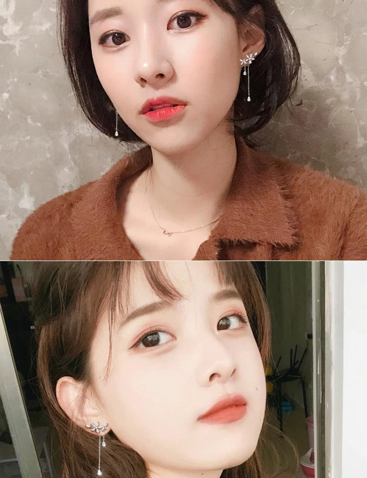 JIANERY New 925 Sterling Silver Tassel Leaf Earrings for Women Fashion Solid S925 Jewelry Brincos Hot Sale