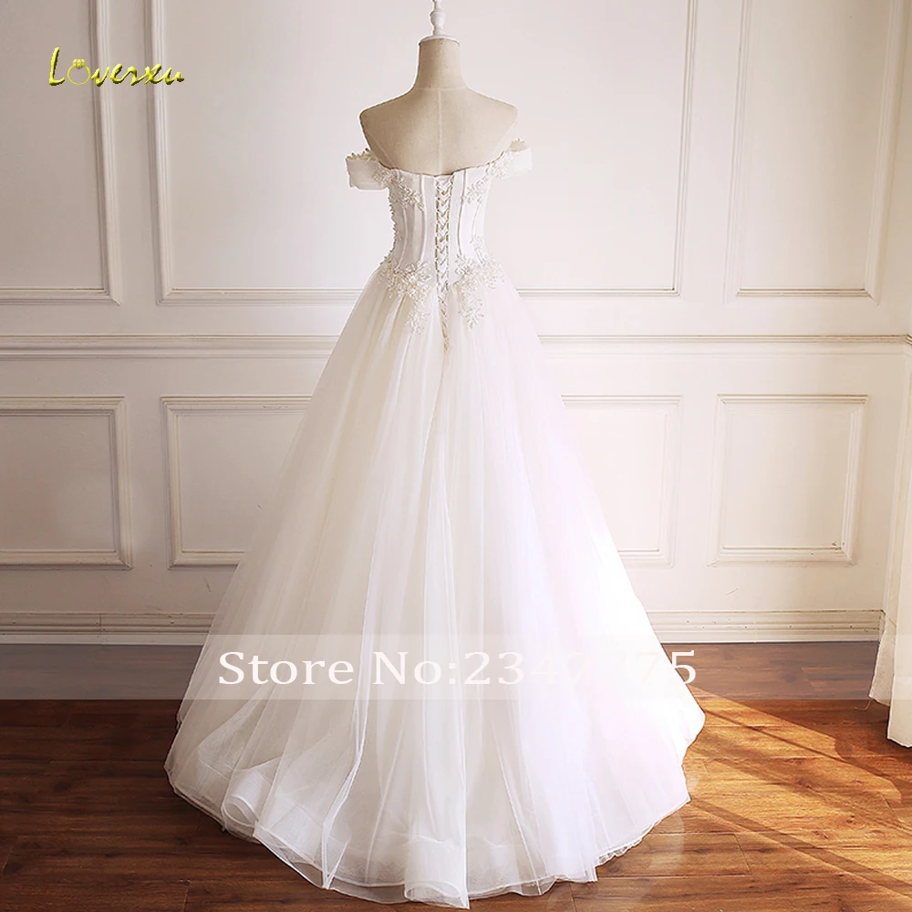 Loverxu, сексуальная плиссированная юбка из тюля с вырезом лодочкой, винтажные свадебные платья, роскошная аппликация, расшитая бисером, с открытыми плечами, трапециевидные свадебные платья