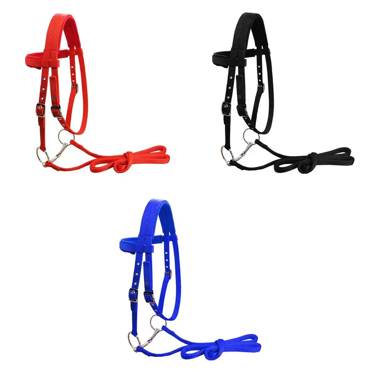 3 Pack Horse Bridle Rein Harness Headstalls Removable Snaffle Nylon Webbing