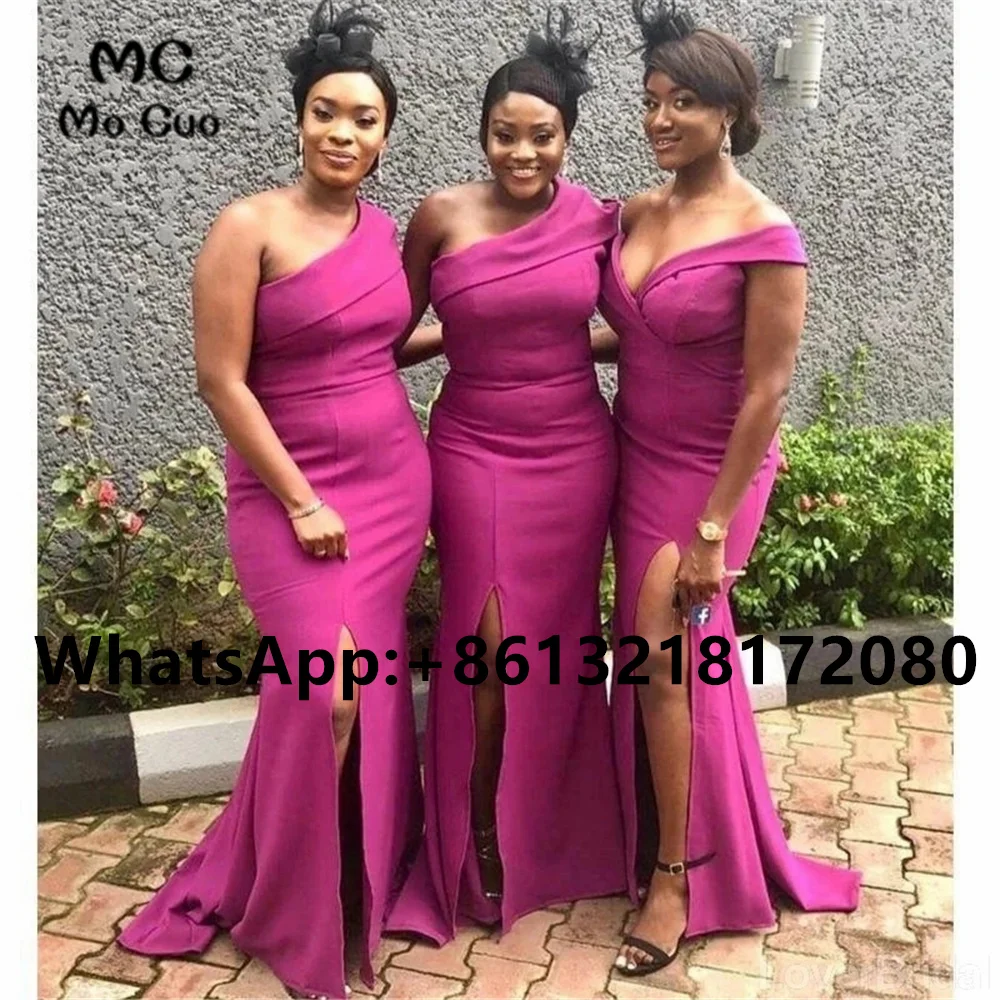 2021 One Shoulder Junior Bridesmaid Dresses Long Wedding Party Dress Elastic Satin Front Split Pleated Formal | Свадьбы и торжества