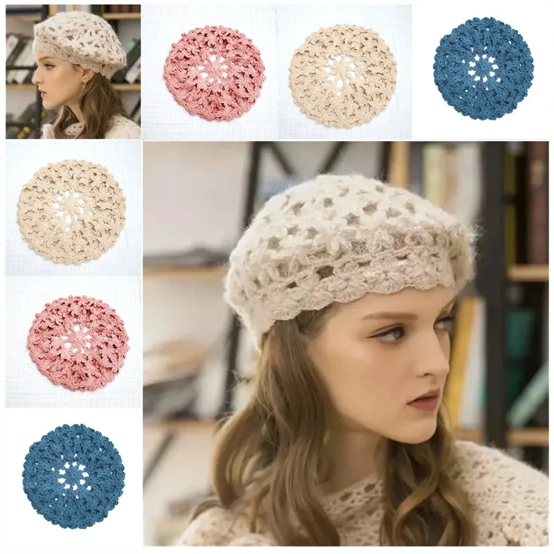 Gorro de ganchillo hecho a mano para mujer, boina gruesa, cálida, la moda|Boinas de mujer| - AliExpress