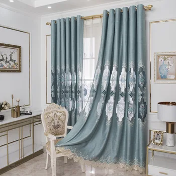 

Light Luxury European Style Hollow Embroidery Living Room Bedroom Floor High-grade Embroidery Cotton and Linen Curtains