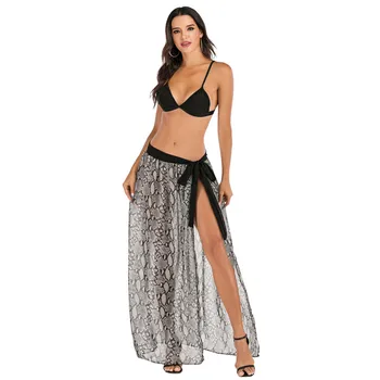 

Women Boho Beach Summer Split Skirts Elegant Sheer See Through Transparent Wrap High waist Skirt Sarong Ladies Beachwear