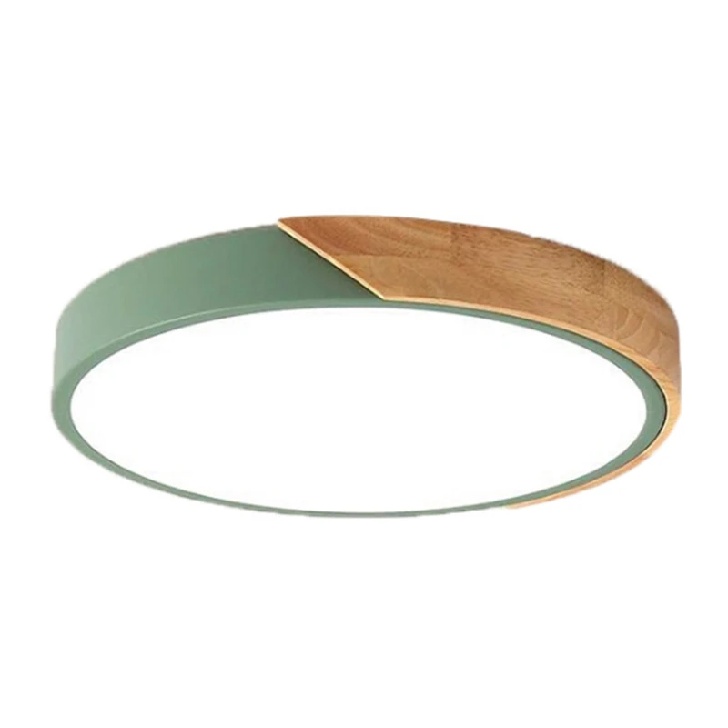 

Nordic Oak Wood Adjustable Led Ceiling Lamp Round Bedroom Lamps Army Green 40Cm