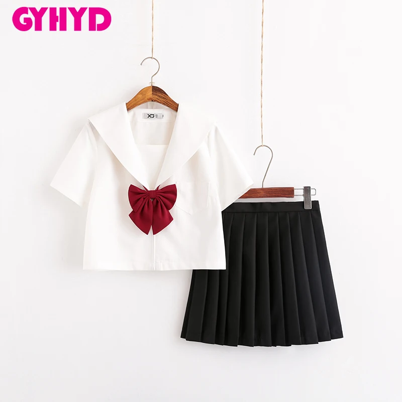 Black Skirt Новая школьная форма для девочек JK японский белый моряцкий костюм косплей школьный класс костюмы с короткими рукавами - Цвет: Black Skirt