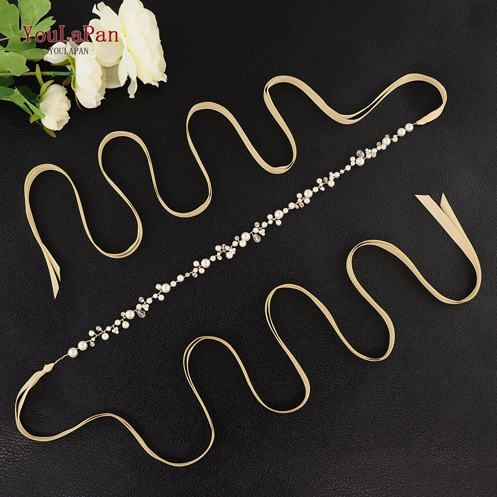 Bridal Waistband Silver Golden Crystal Bridal Belts Handmade Wedding Thin Belts for Dress Pearl Wedding Sash Belt Women Waistband SH03