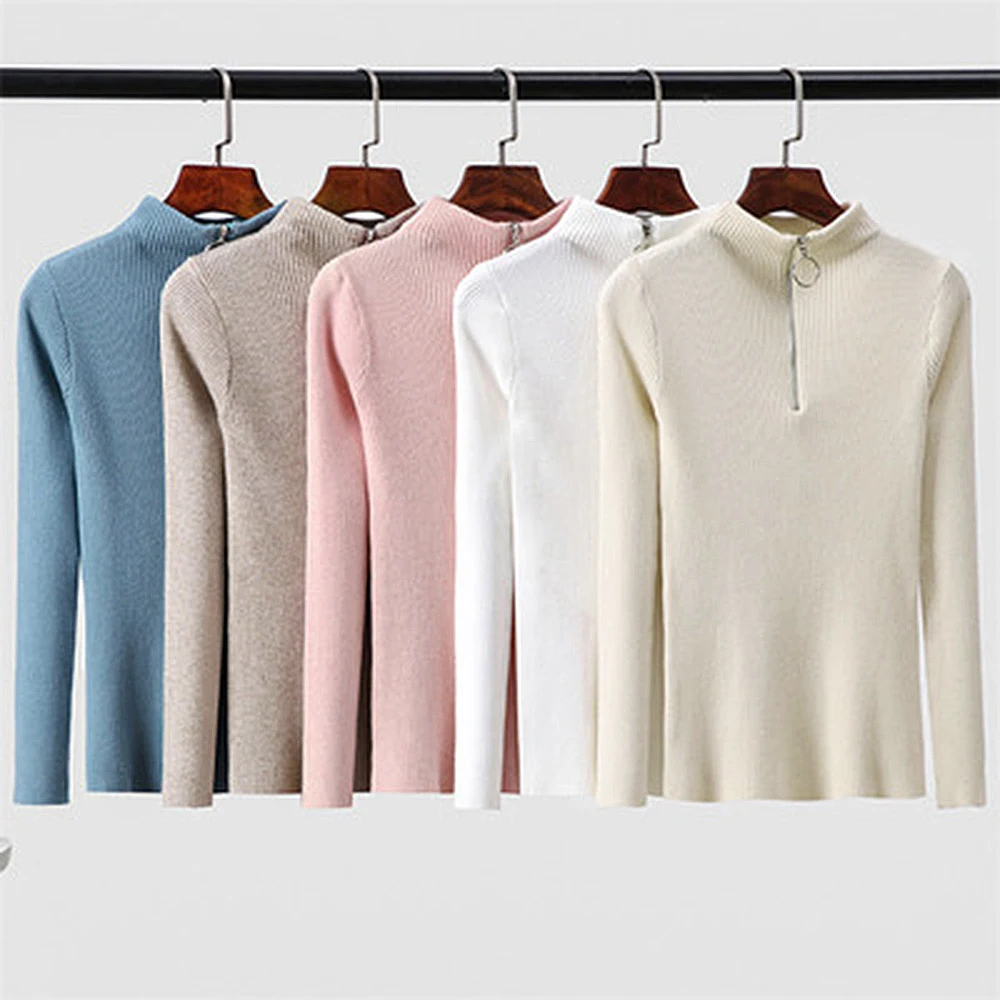 

NIBESSER New Casual Zipper Sweater Women Turtleneck Solid Autumn Female Knitted Sweater Pullovers Long Sleeve Chic Soft Jumper