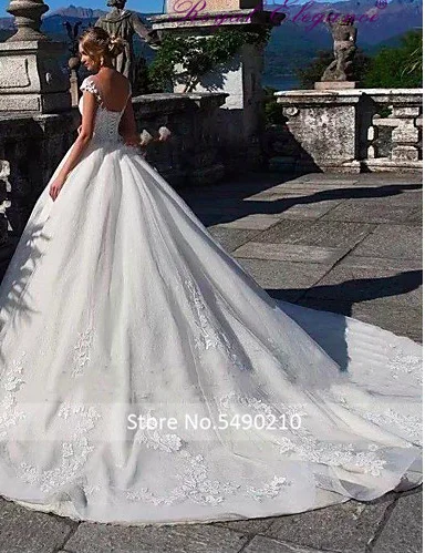 Королевская элегантность, таможенное изготовление, короткий рукав, robe de mariee, Кружевная аппликация, свадебное платье, горячая Распродажа, бальное платье