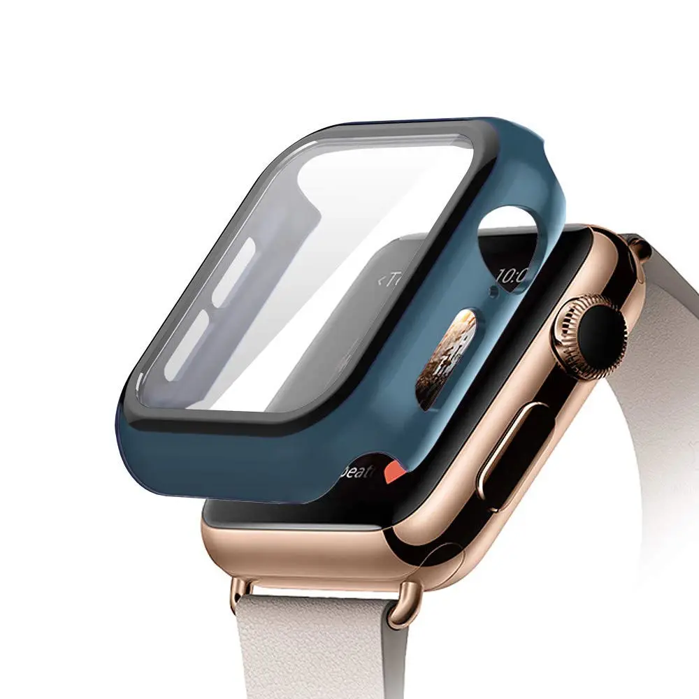 Pine green Закаленное стекло+ чехол для apple watch 5 4 44 мм 40 мм iWatch 3 2 1 42 мм 38 мм защита экрана+ чехол бампер аксессуары для apple watch - Цвет: Pine green