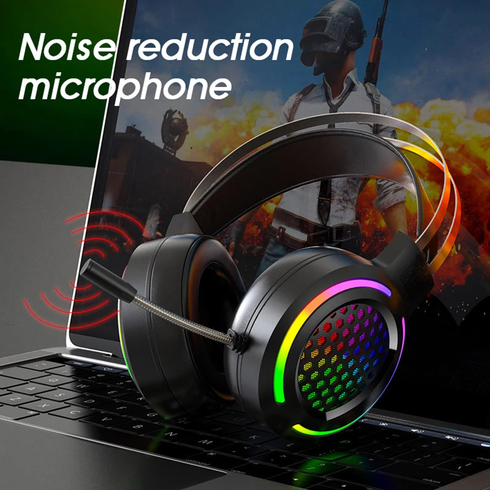

Wired Gaming Headset Over-ear Headphones 7.1 Surround Stereo Sound Headphone with Mic Breathing RGB LED Lamps for PC/Desktop
