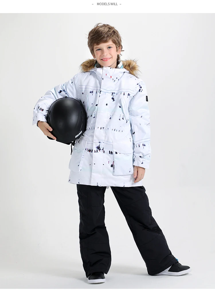 Gsou/лыжный костюм для мальчиков; теплая водонепроницаемая ветрозащитная куртка; комплект со штанами; детский лыжный костюм
