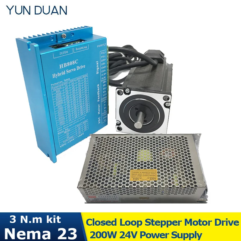 

Nema 23 3N.m Closed Loop Stepper Motor Kit Hybird Servo Driver 57 2 Phase Stepper Motor + 200W Power Supply