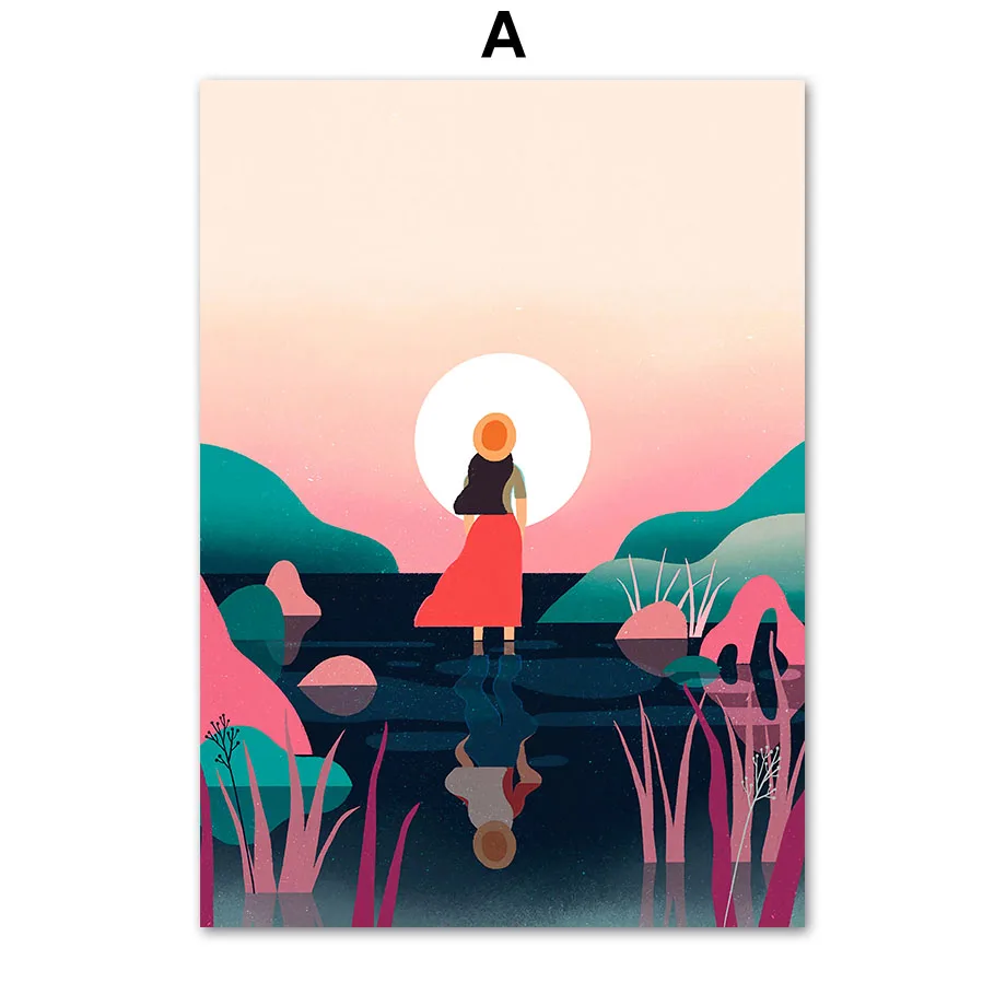 Man-Car-Girl-House-Sunset-Abstract-Travel-Nordic-Posters-And-Prints-Wall-Art-Canvas-Painting-Wall (3)