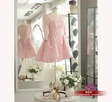 

sleeves pink lace a-line short prom gown 2018 new design hot sexy knee-length vestido de festa real photos bridesmaid dresses