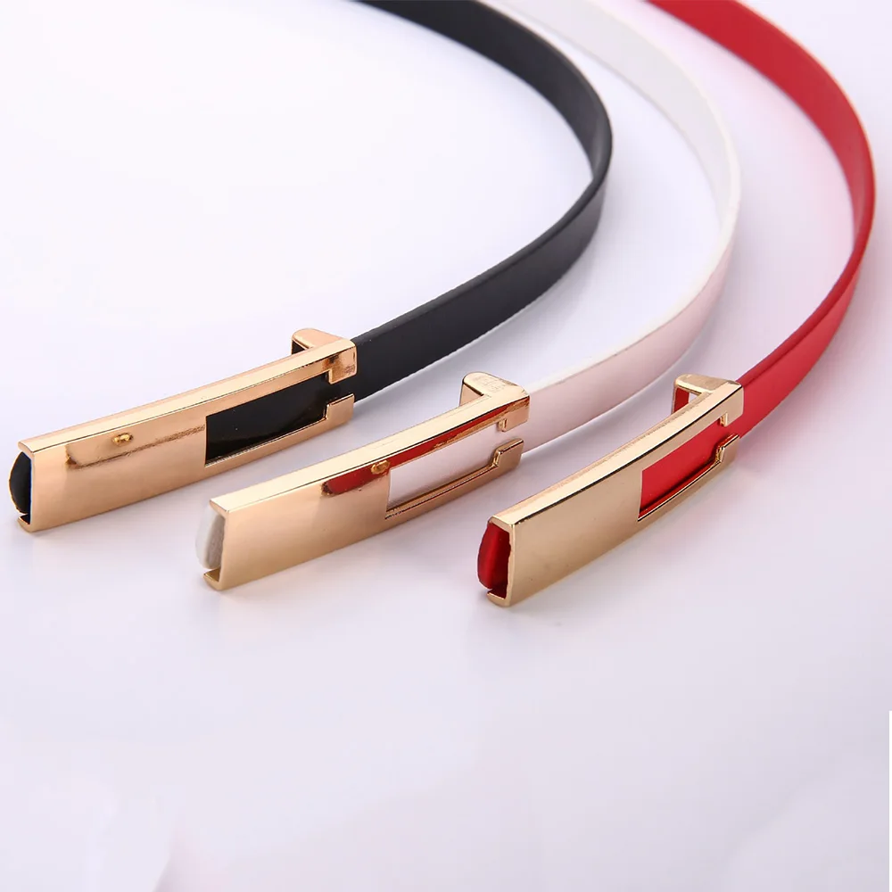 Luxury Metal Buckle Thin Belt Classic Wild Fashion Female Minimalist Waistband Straps For Apparel Dress Accessories gold waist belt