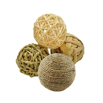 

4 Pcs Chewing Toys Safe Straw Woven Rattan Teeth Cleaning Balls Pet Supplies Chewing Balls for Rabbit