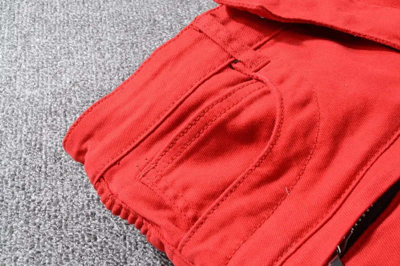 Высокая уличная мода мужские джинсы соединены Slim Fit Брюки карго большого размера 29-42 белый красный цвет хип хоп мужские джинсы в байкерском стиле homme