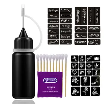 

10ml Natural Plant Juice Tattoo Cream Safe Waterproof DIY Tattoo Pigment Ink Tattoo Liquid Set With Cotton Swab Glove Template