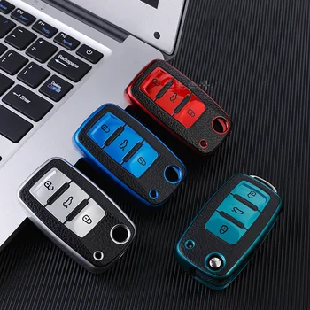 

Car Key Cover Case Leather+TPU For Volkswagen VW POLO Tiguan Passat B5 B6 B7 Golf EOS Scirocco MK6 Octavia Jetta Car Accessories